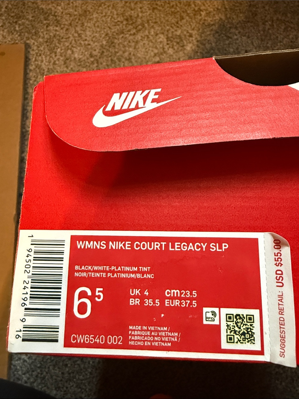 Nike Black Court Legacy Slip-On Sneaker with White Sole - Picture 2 of 2